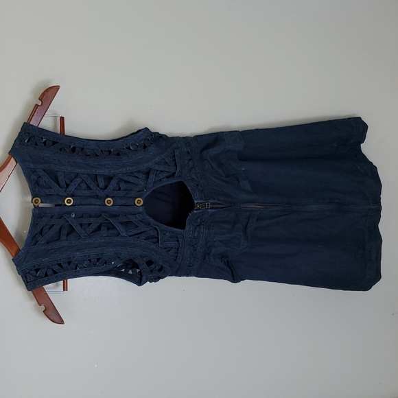 Free People New Romantics Denim Lattice Dress Size 0 - Picture 7 of 14